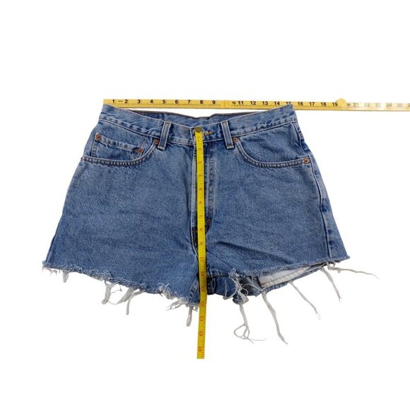 Levi's 550 Shorts Blue Relaxed Fit Distressed Cut-Off Denim size 14/32w #214 - Picture 3 of 6